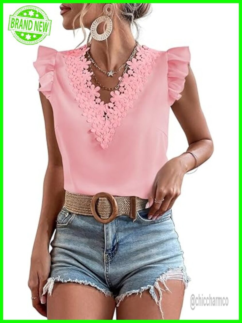 Womens Summer Tops Floral V Neck Blouse Ruffle Sleeve Tunic Dressy Casual